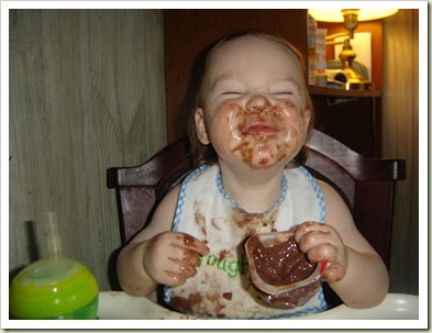 Vincent eating  chocolate pudding!